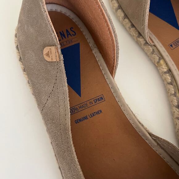 Verbena 'Cruz' Taupe Suede Espadrilles Women's 40 / US 8 Open Toe Slip On Flat - Picture 7 of 10